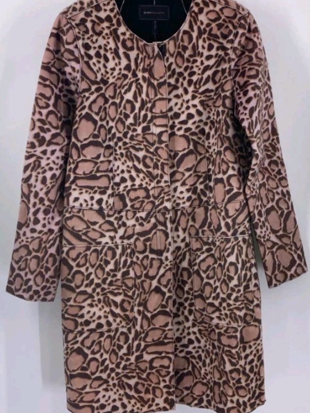 BCBGMaxAzria Faux Fur Animal Print Brown & Beige Coat Women's Sz Small